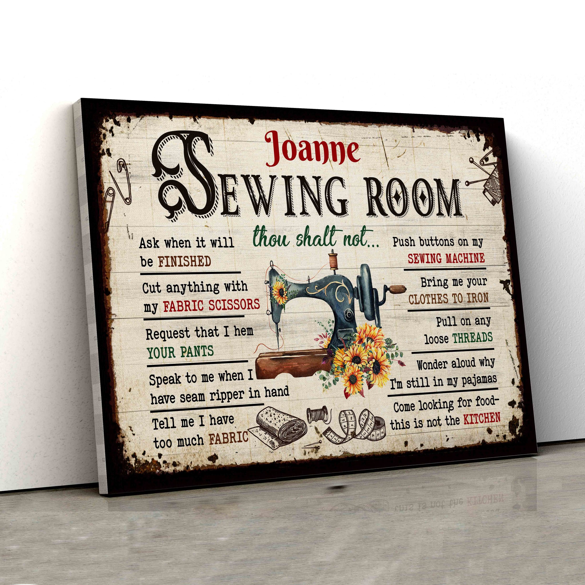 Custom Name Canvas, Sewing Room Canvas, Wall Art Canvas, Gift Canvas