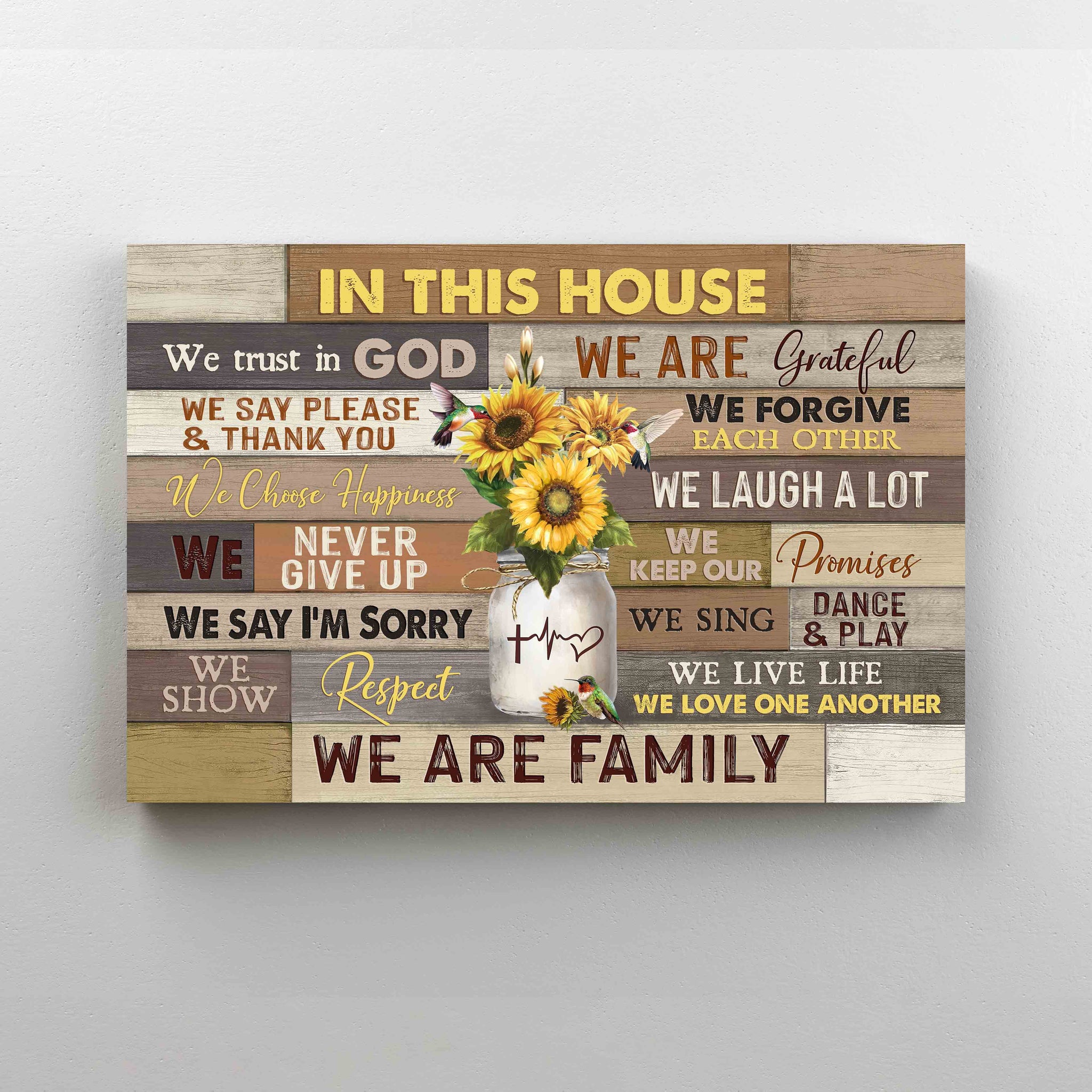 In This House Canvas, Family Canvas, Wall Art Canvas, Sunflower Canvas, Canvas For Gift