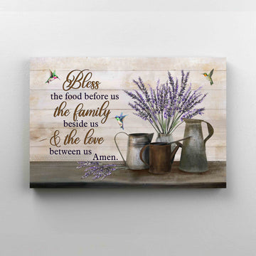 Bless The Food Before Us Canvas, Lavender Canvas, Hummingbird Canvas, Gift Canvas