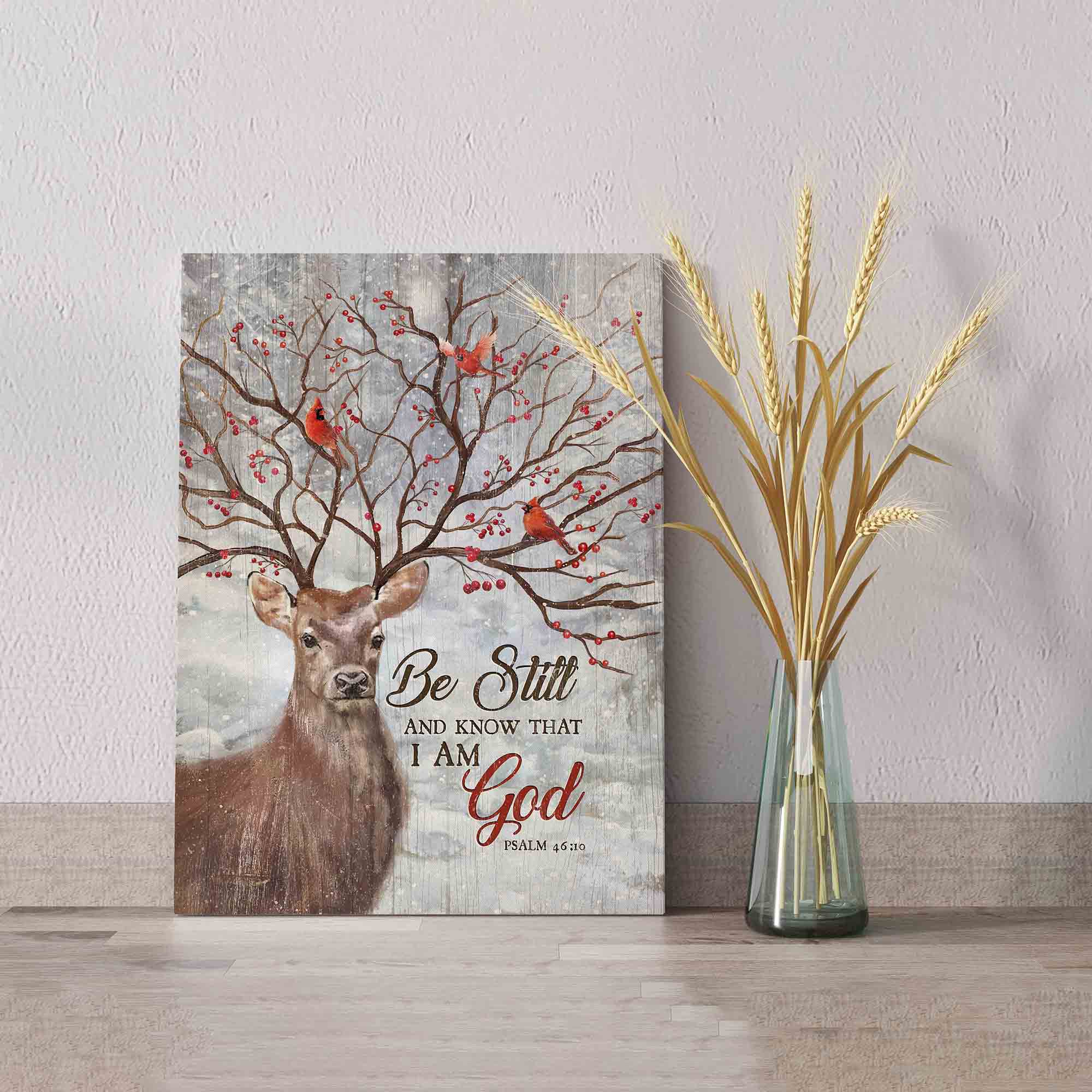 Be Still And Know That I Am God Canvas, Christmas Deer Canvas, God Canvas, Cardinal Canvas, Canvas For Gift