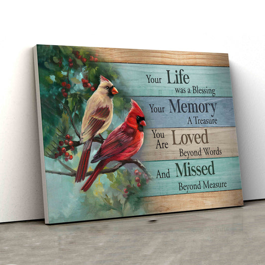 Your Life Was A Blessing Canvas, Memorial Canvas, Cardinal Canvas, Canvas For Gift