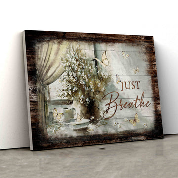 Just Breathe Canvas, Daisy Flowers Canvas, Butterfly Canvas, Canvas For Gift