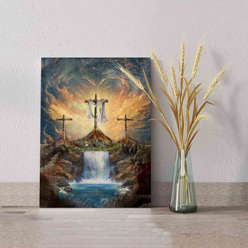 Wooden Cross Canvas, Waterfall Canvas, Big Sky Canvas, God Canvas, Canvas For Gift