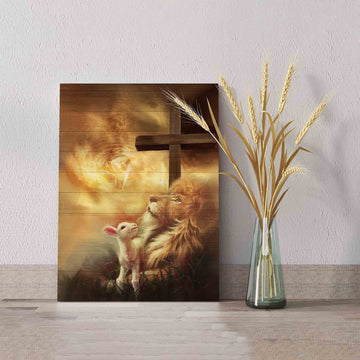 The Hand Of God Canvas, Wooden Cross Canvas, Lion And Lamb Canvas, God Canvas, Canvas For Gift