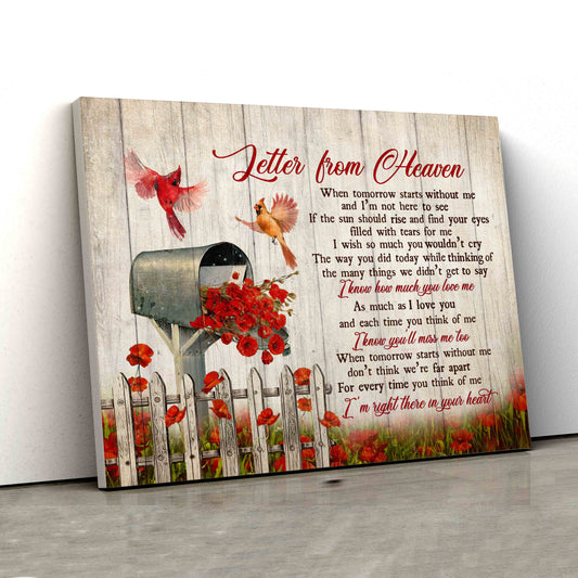Letter From Heaven Canvas, Cardinal Canvas, Memorial Canvas, Red Poppy Canvas, Canvas For Gift