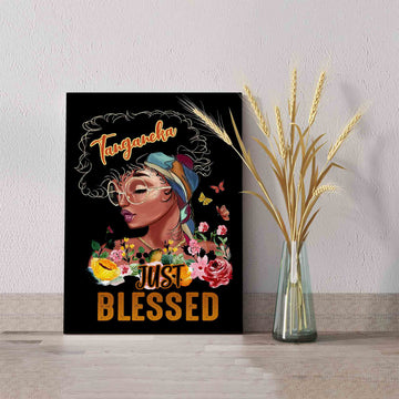 Just Blessed Canvas, Black Women Canvas, Flower Canvas, Butterfly Canvas, Custom Name Canvas, Canvas Wall Art