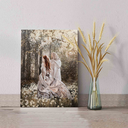 Walking With Jesus Canvas, Beautiful Girl Canvas, Jesus Canvas, Forest Canvas, Flower Canvas, Wall Art Canvas, Gift Canvas