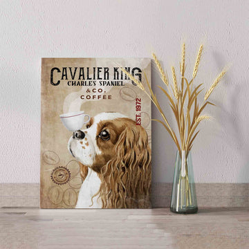 Cavalier King Charles Spaniel & Co Coffee Canvas, Cavalier King Canvas, Dog Canvas, Coffee Canvas, Gift Canvas