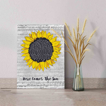 Here Comes The Sun Canvas, Sunflower Canvas, Music Canvas, Wall Art Canvas, Gift Canvas