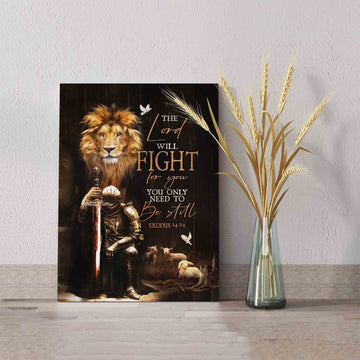 The Lord Will Fight For You Canvas, Knight Of God Canvas, Lion Canvas, Lamb Canvas, Bird Canvas, Gift Canvas