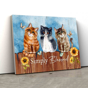 Simply Blessed Canvas, Cat Canvas, Sunflower Canvas, Butterfly Canvas, Canvas Wall Art, Gift Canvas