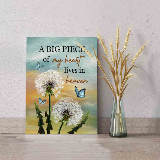 A Big Piece Of My Heart Lives In Heaven Canvas, Dandelion Canvas, Butterfly Canvas, Canvas Wall Art, Gift Canvas