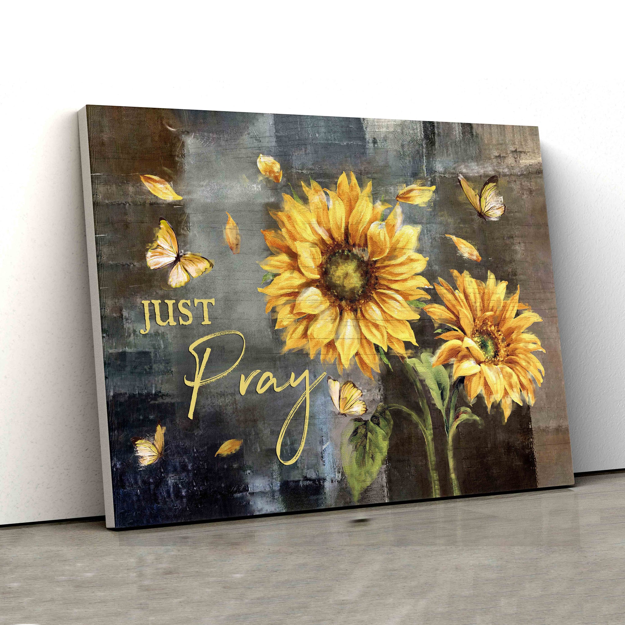 Just Pray Canvas, Sunflower Canvas, Butterfly Canvas, Family Canvas, Canvas Wall Art, Gift Canvas