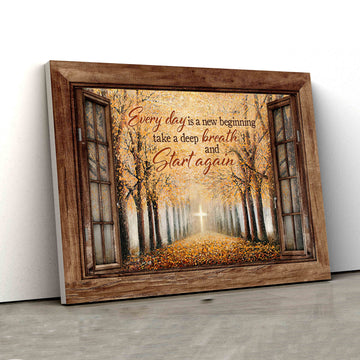 Every Day Is A New Beginning Canvas, Autumn Canvas Wall Art, Cross Canvas, Canvas Wall Art, Gift Canvas
