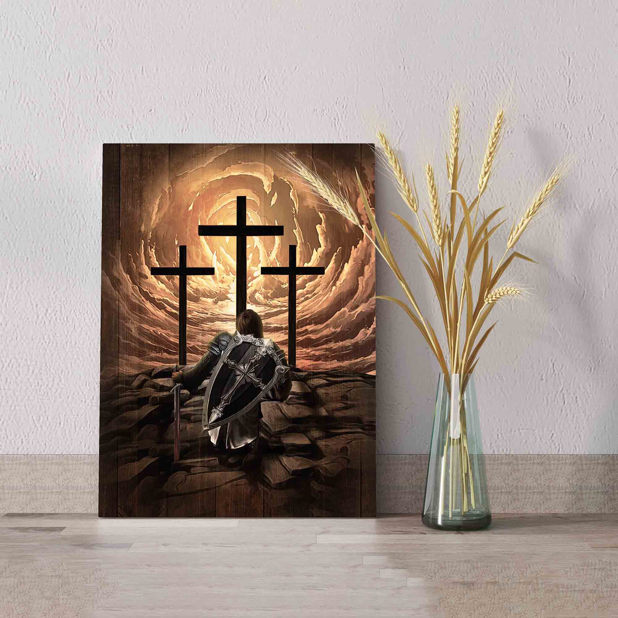 Warrior Of God Canvas, Knight Canvas, The Old Rugged Cross Canvas, Canvas Wall Art, Gift Canvas