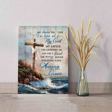 My Chains Are Gone Canvas, Wooden Cross Canvas, Ocean Canvas Painting, Bird Canvas, Canvas Wall Art, Gift Canvas