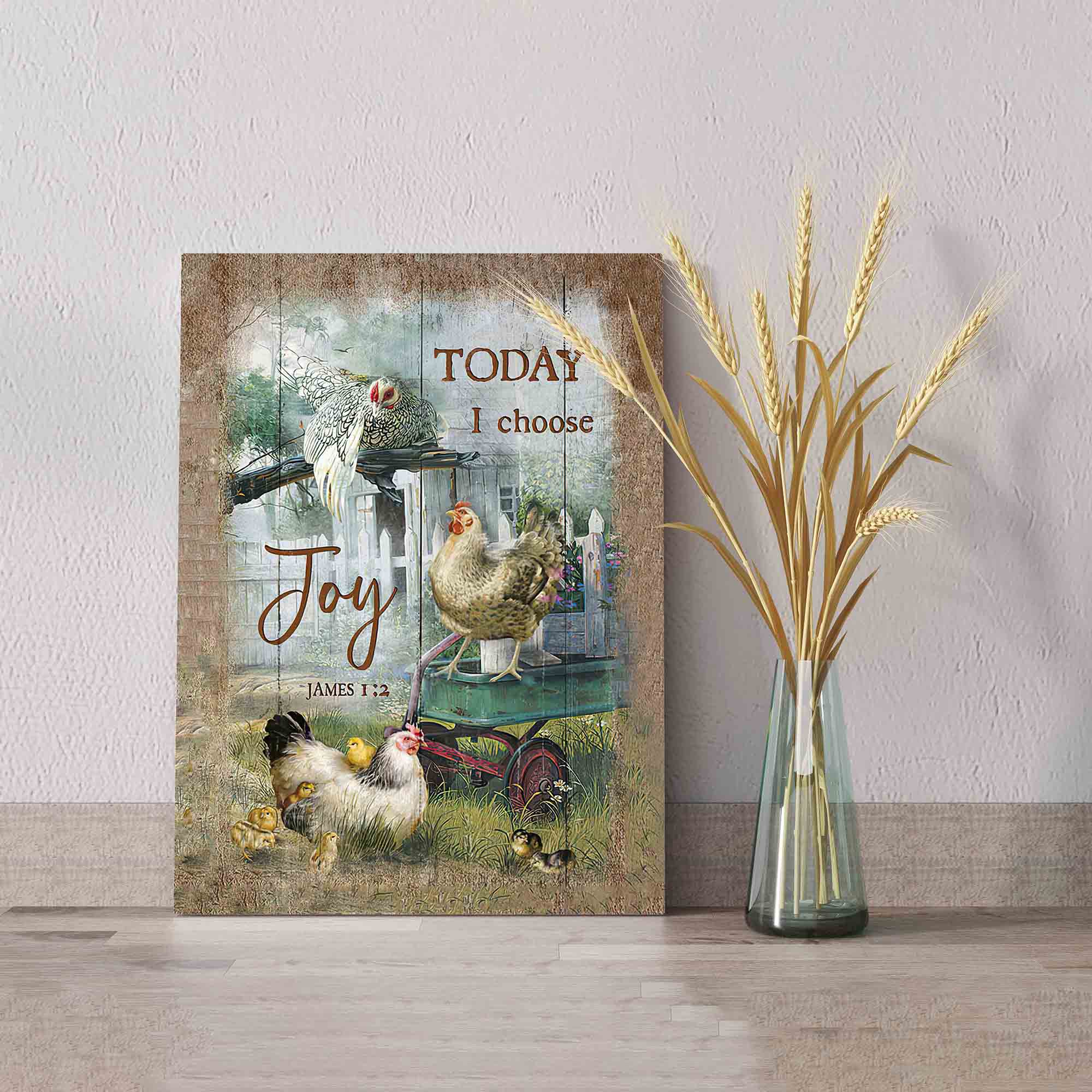 Today I Choose Joy Canvas, Chicken Paintings On Canvas, Green Meadow Canvas, Canvas Wall Art, Gift Canvas