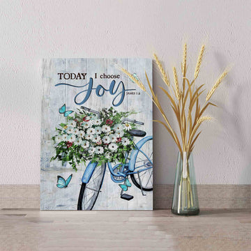 Today I Choose Joy Canvas, Daisy Flower Canvas, Bicycle Canvas, Butterfly Canvas, Canvas Wall Art, Gift Canvas