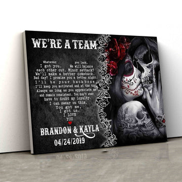 We’re A Team Canvas, Day Of Dead Canvas, Couple Canvas, Custom Name Canvas, Canvas Wall Art, Gift Canvas