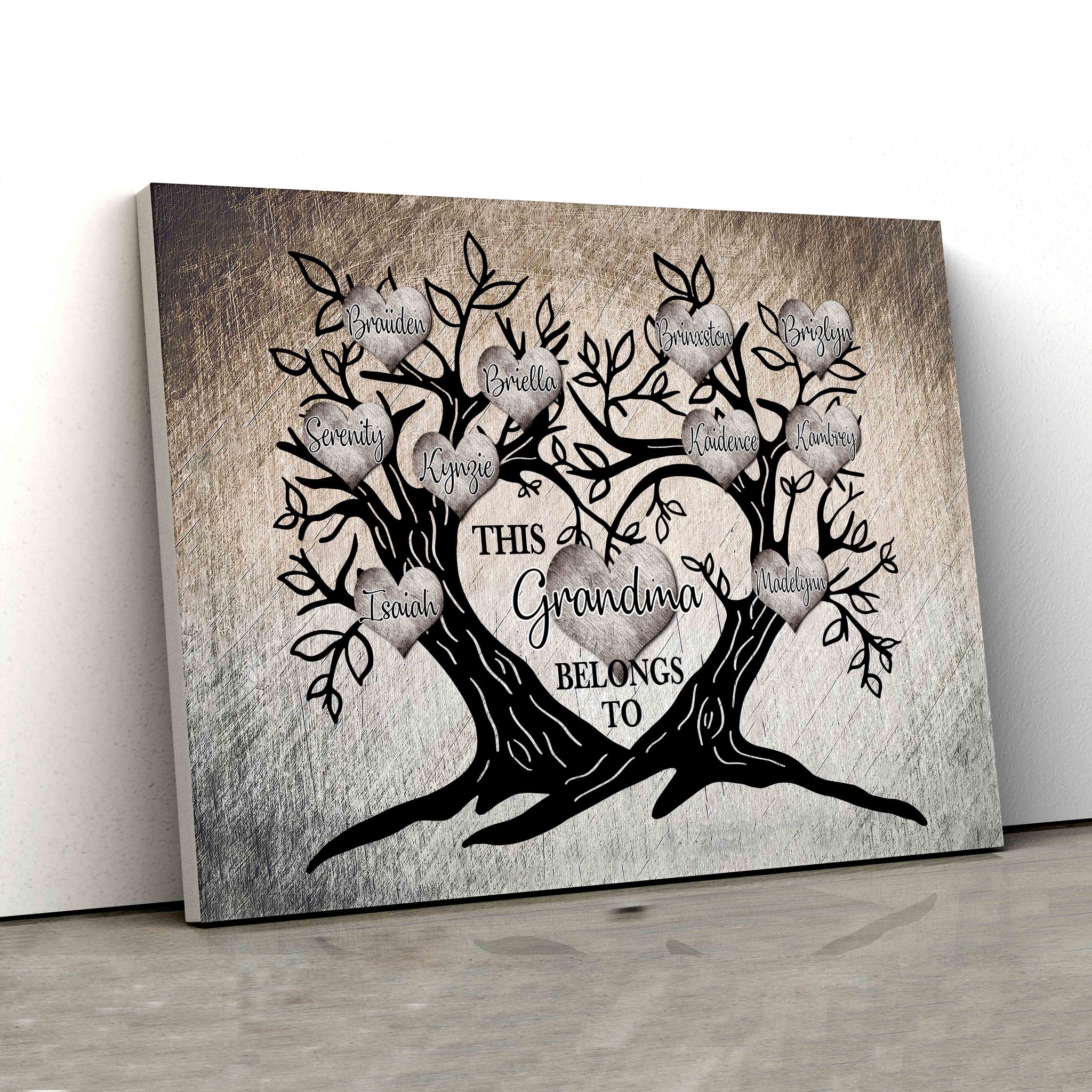 This Grandma Belongs To Canvas, Tree Canvas Painting, Heart Canvas, Custom Name Canvas, Canvas Wall Art, Gift Canvas