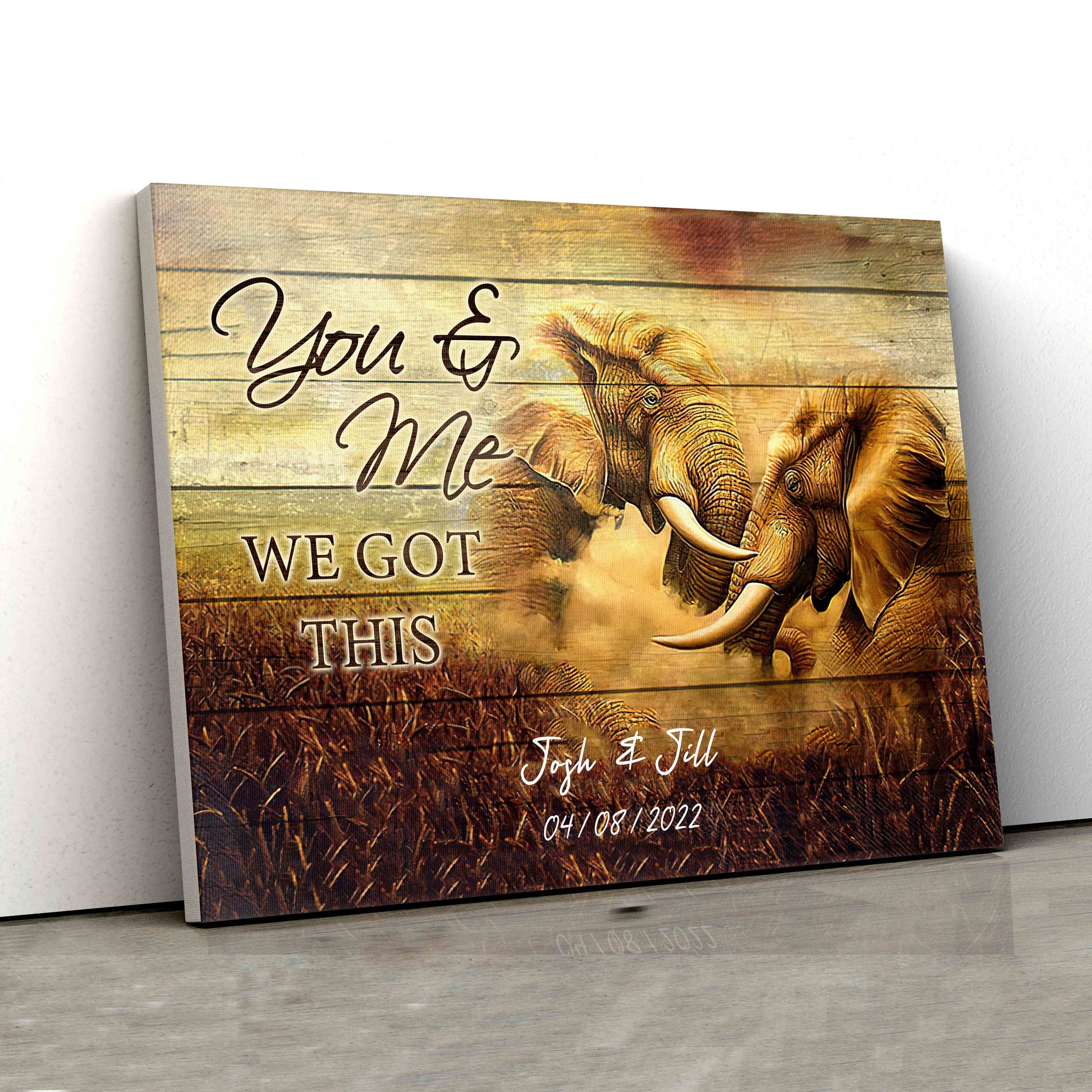 You And Me We Got This Canvas, Elephant Canvas, Couple Canvas, Custom Name Canvas, Canvas Wall Art, Gift Canvas