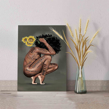 Black Woman Canvas, Sunflower Canvas, Canvas Wall Art, Gift Canvas