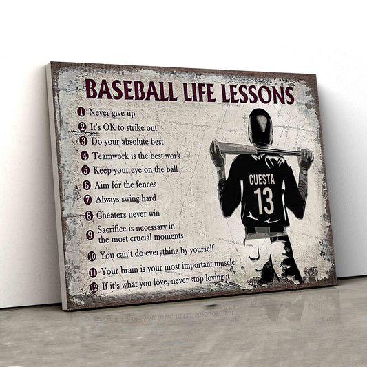 Personalized Name Canvas, Baseball Life Lessons Canvas, Baseball Canvas, Custom Name Canvas, Gift Canvas