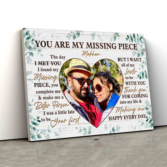 You Are My Missing Piece Canvas, Couple Canvas, Heart Canvas, Custom Name Canvas, Personalized Image Canvas