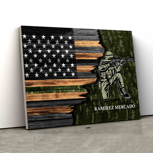 Half Camouflage Flag Canvas, Veteran Canvas, Custom Name Canvas, Wall Art Canvas, Gift Canvas