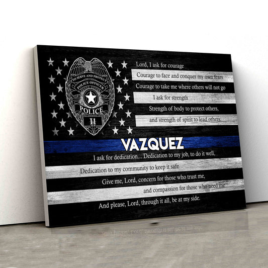 Personalized Name Canvas, Police Badge Canvas, American Flag Canvas, Wall Art Canvas, Gift Canvas