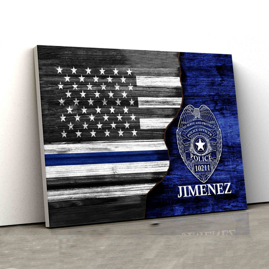 Personalized Name Canvas, Police Badge Canvas, American Flag Canvas, Wall Art Canvas, Gift Canvas