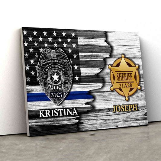 Personalized Name Canvas, American Flag Canvas, Police Badge Canvas, Badge Clipart Sheriff Canvas, Gift Canvas