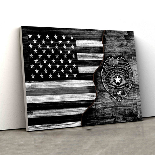 Personalized Name Canvas, American Flag Canvas, Police Badge Canvas, Wall Art Canvas, Gift Canvas
