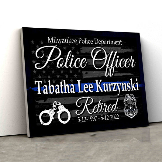 Personalized Name Canvas, Police Officer Canvas, American Flag Canvas, Police Badge Canvas, Wall Art Canvas