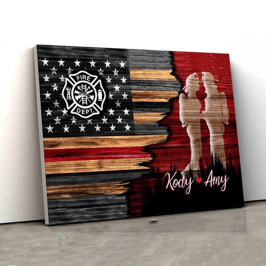 Personalized Name Canvas, Firefighter Canvas, American Flag Canvas, Couple Canvas, Wall Art Canvas, Gift Canvas