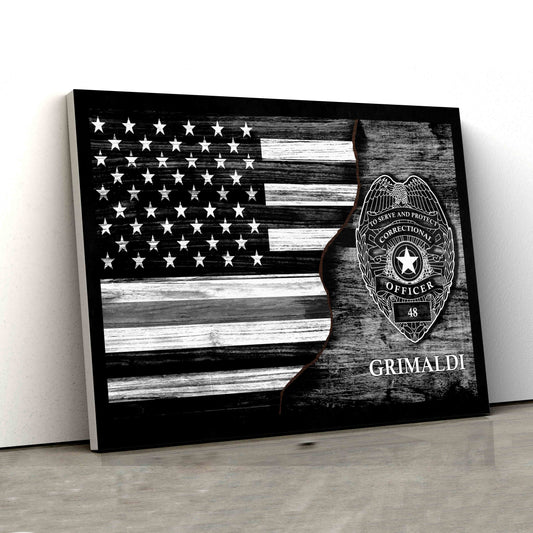 Personalized Name Canvas, American Flag Canvas, Half Flag Canvas, Police Badge Canvas, Gift Canvas