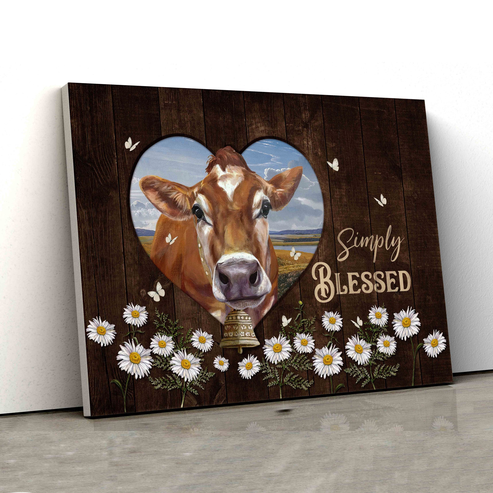 Simple Blessed Canvas, Cow Canvas, Butterfly Canvas, Daisy Canvas, Wall Art Canvas, Gift Canvas
