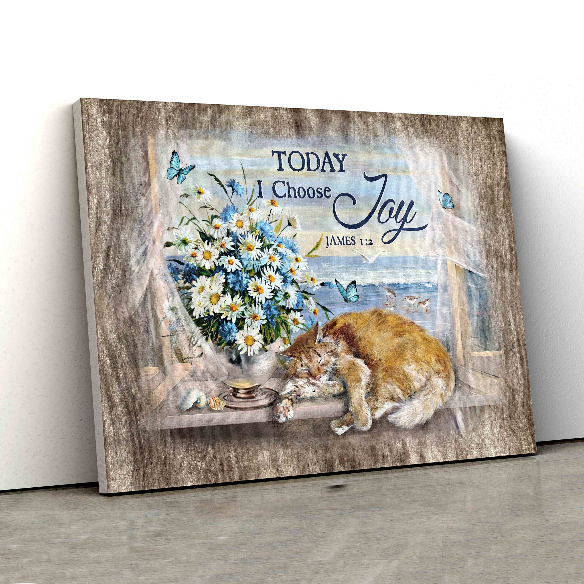 Today I Choose Joy Canvas, Cat Canvas, Butterfly Canvas, Daisy Canvas, Canvas Wall Art, Gift Canvas