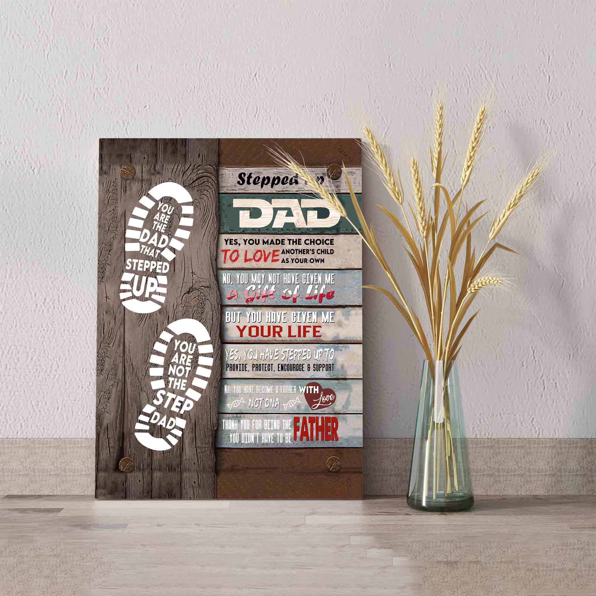 Stepped Up Dad Canvas, Dad Canvas, Footprint Canvas, Family Canvas, Wall Art Canvas, Gift Canvas