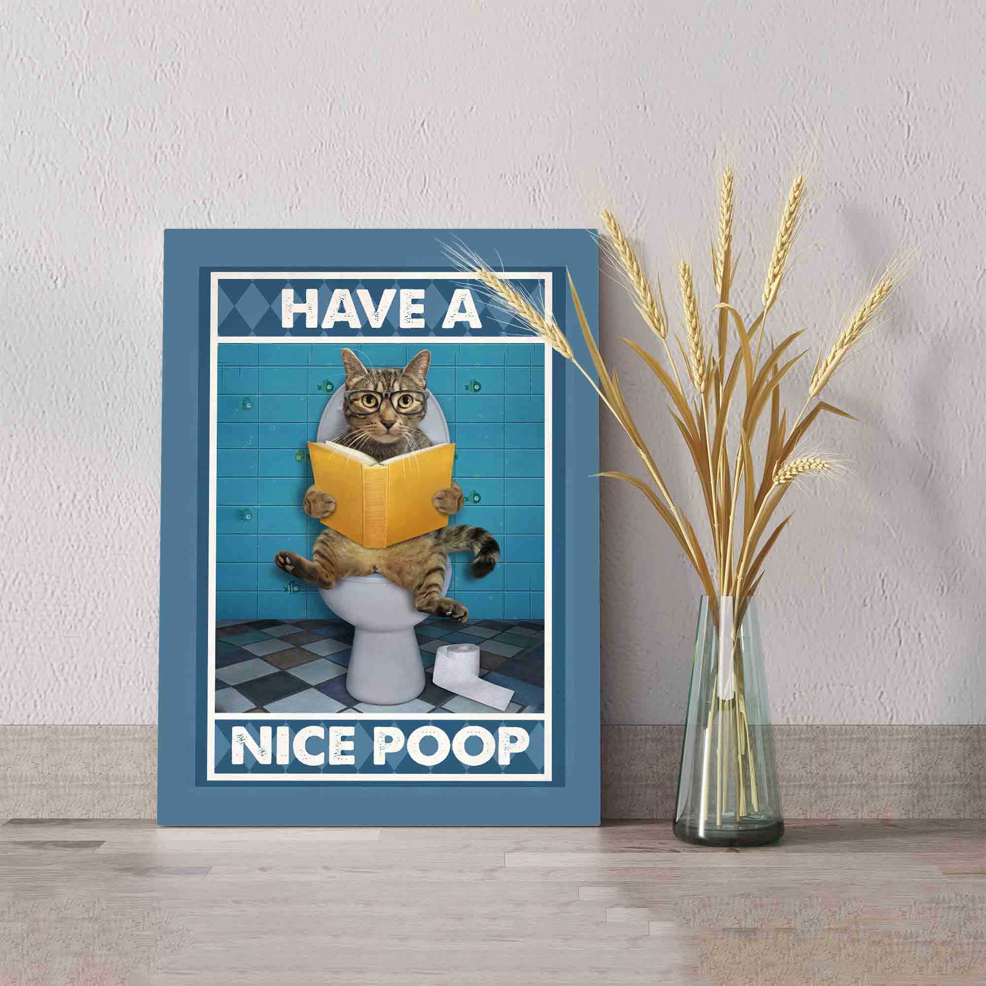 Have A Nice Poop Canvas, Cat Canvas, Toilet Canvas, Book Canvas, Canvas Wall Art, Gift Canvas
