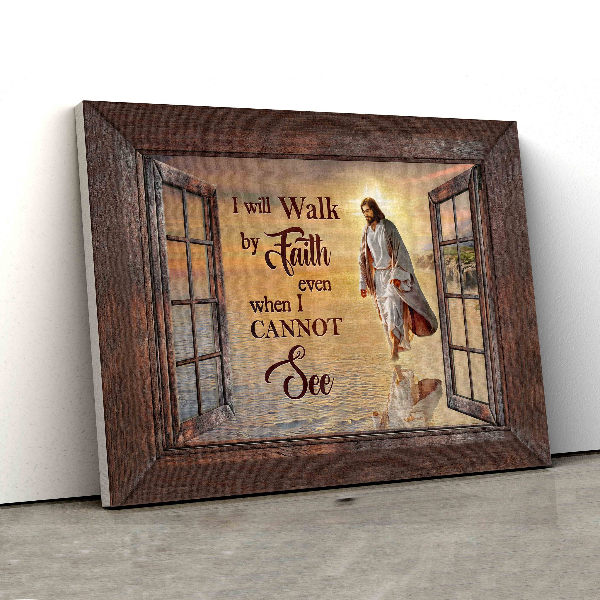 I Will Walk By Faith Canvas, Walking With Jesus Canvas, Beach Canvas Art, Canvas Wall Art, Gift Canvas
