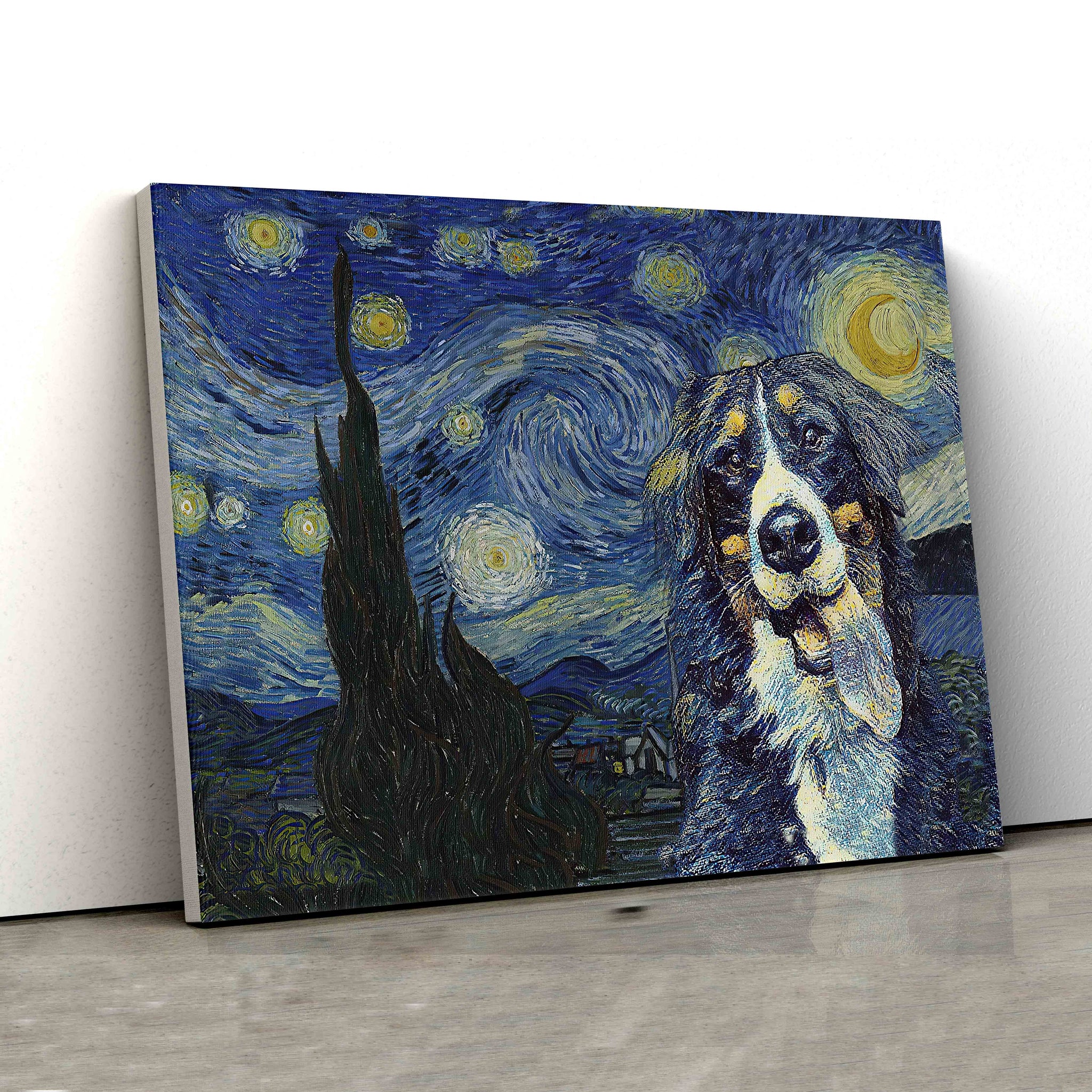 The Starry Night Canvas, Dog Canvas, Bernese Mountain Dog Canvas, Canvas Wall Art, Gift Canvas