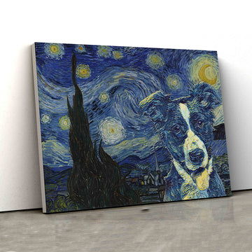 The Starry Night Canvas, Dog Canvas, Border Collie Canvas, Canvas Wall Art, Gift Canvas