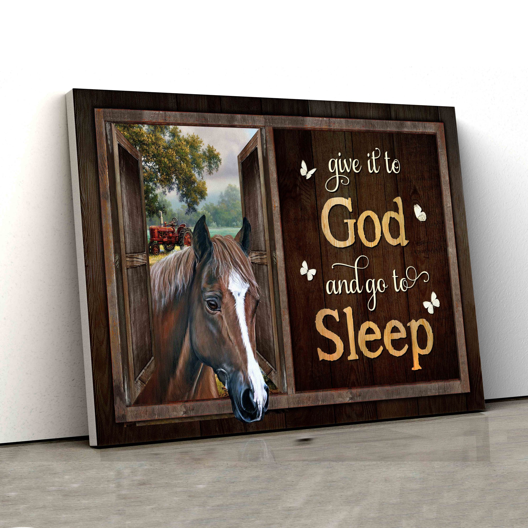Give It To God And Go To Sleep Canvas, Horse Canvas, Wooden Window Canvas, Canvas Wall Art, Gift Canvas