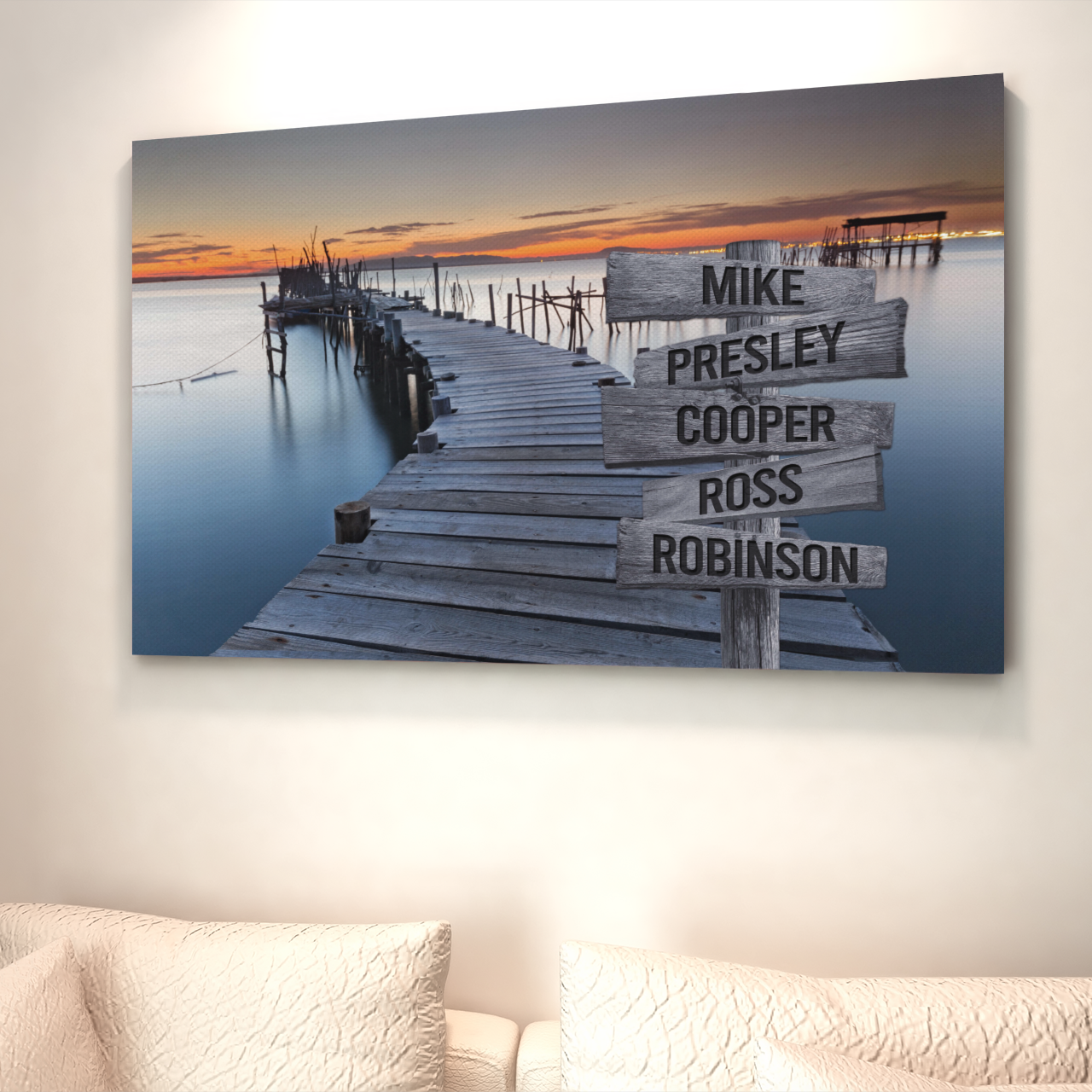 Personalized Name Canvas, Wooden Bridge Canvas, Sunset Canvas, Lake Central Canvas, Family Canvas, Canvas Wall Art, Gift Canvas