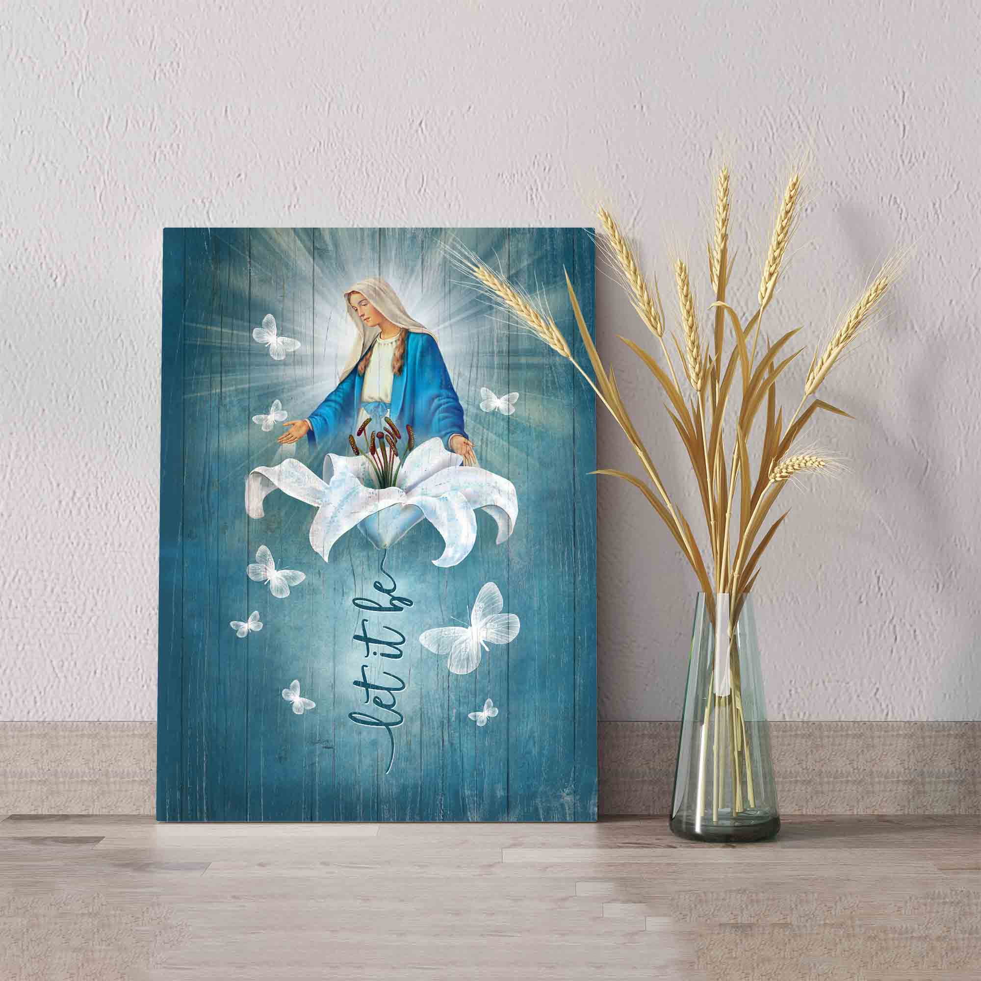 Let It Be Canvas, Maria Canvas, Lily Flower Canvas, Butterfly Canvas, Canvas Wall Art, Gift Canvas