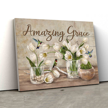 Amazing Grace Canvas, Hummingbird Canvas, Tulip Painting Canvas, Canvas Wall Art, Gift Canvas