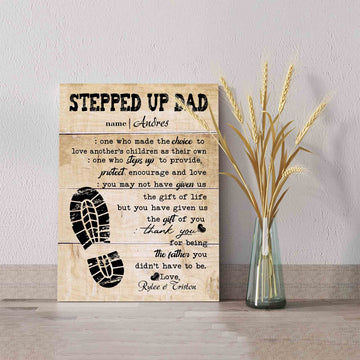 Stepped Up Dad Canvas, Dad Canvas, Footprint Canvas, Custom Name Canvas, Family Canvas, Wall Art Canvas