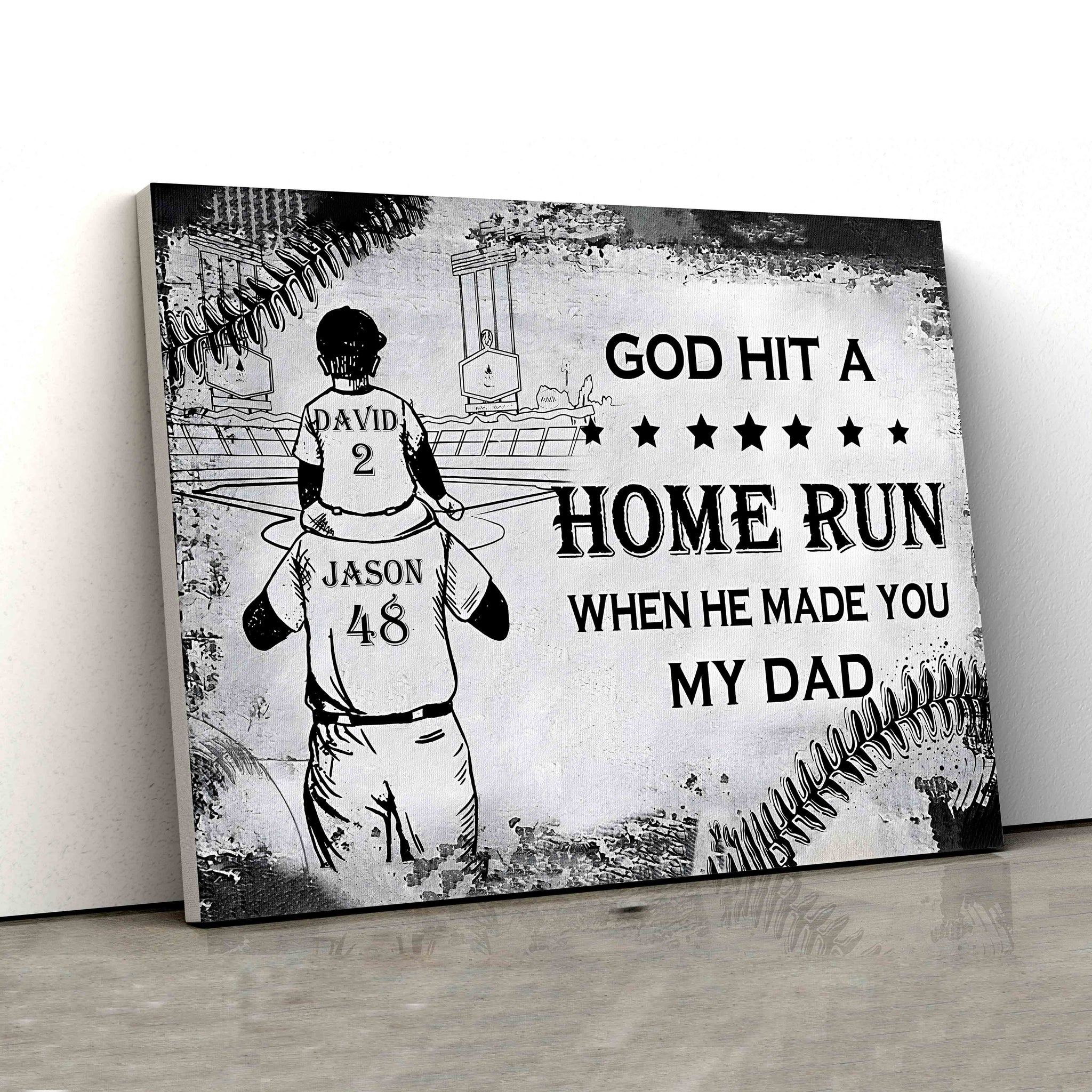 God Hit A Home Run When He Made You My Dad Canvas, Dad Canvas, Son Canvas, Baseball Canvas, Custom Name Canvas, Gift Canvas