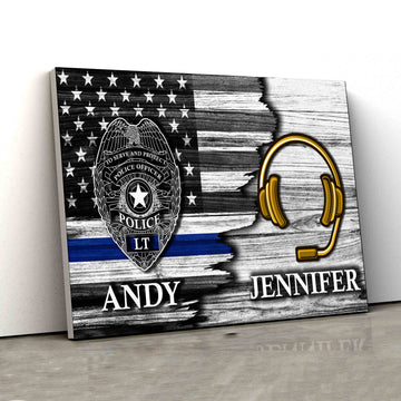 Personalized Name Canvas, Police Badge Canvas, American Flag Canvas, Canvas Wall Art, Gift Canvas